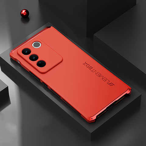 Funda Lujo Marco de Aluminio Carcasa 360 Grados para Vivo V27 5G Rojo