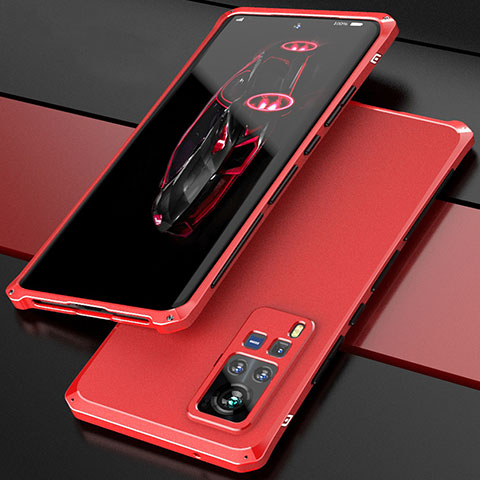 Funda Lujo Marco de Aluminio Carcasa 360 Grados para Vivo X60 Pro 5G Rojo