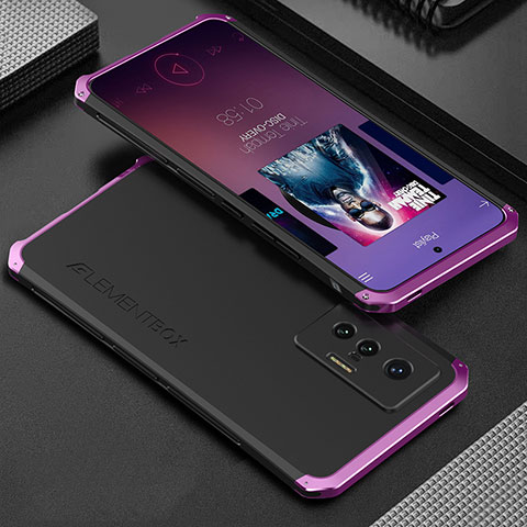 Funda Lujo Marco de Aluminio Carcasa 360 Grados para Vivo X70 5G Morado