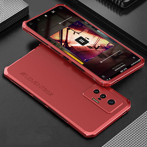 Funda Lujo Marco de Aluminio Carcasa 360 Grados para Vivo X70 5G Rojo