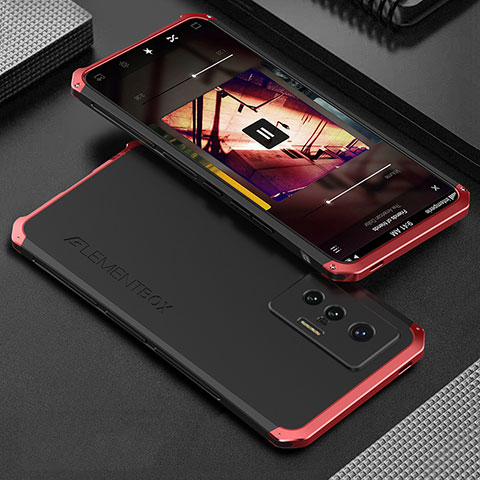 Funda Lujo Marco de Aluminio Carcasa 360 Grados para Vivo X70 5G Rojo y Negro