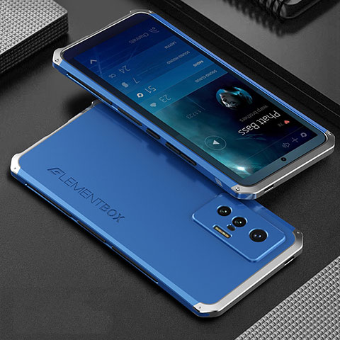 Funda Lujo Marco de Aluminio Carcasa 360 Grados para Vivo X70t Plata y Azul