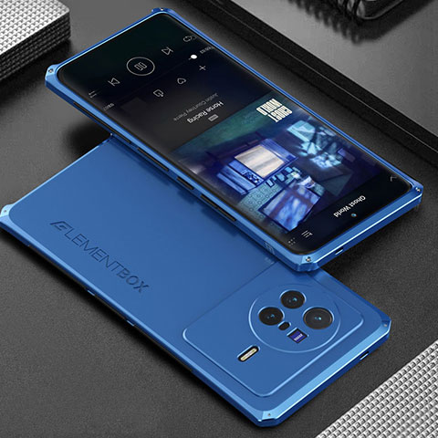 Funda Lujo Marco de Aluminio Carcasa 360 Grados para Vivo X80 Pro 5G Azul