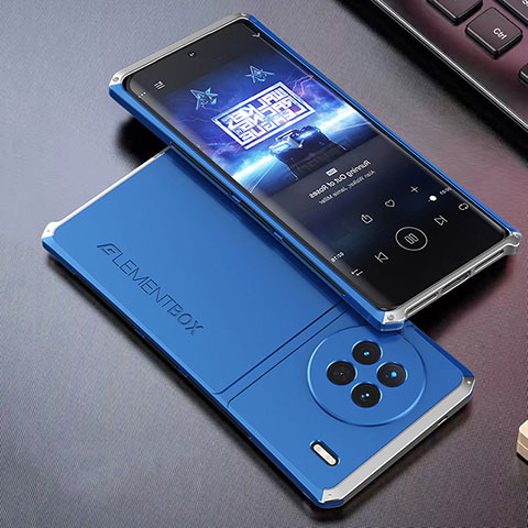 Funda Lujo Marco de Aluminio Carcasa 360 Grados para Vivo X90 5G Plata y Azul