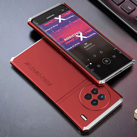 Funda Lujo Marco de Aluminio Carcasa 360 Grados para Vivo X90 Pro 5G Plata y Rojo