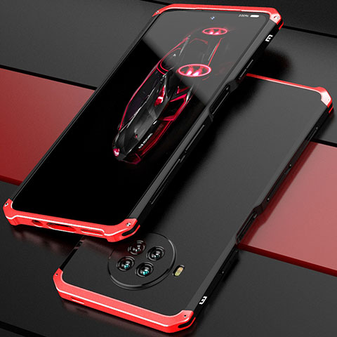 Funda Lujo Marco de Aluminio Carcasa 360 Grados para Xiaomi Mi 10i 5G Rojo y Negro