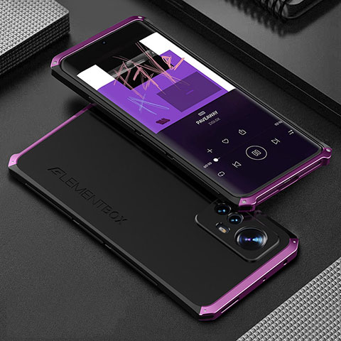 Funda Lujo Marco de Aluminio Carcasa 360 Grados para Xiaomi Mi 12 5G Morado