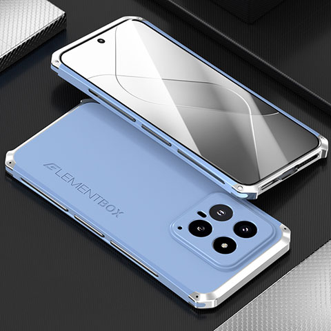 Funda Lujo Marco de Aluminio Carcasa 360 Grados para Xiaomi Mi 14 5G Plata y Azul