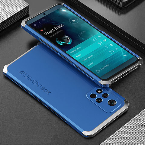 Funda Lujo Marco de Aluminio Carcasa 360 Grados para Xiaomi Poco X4 NFC Plata y Azul