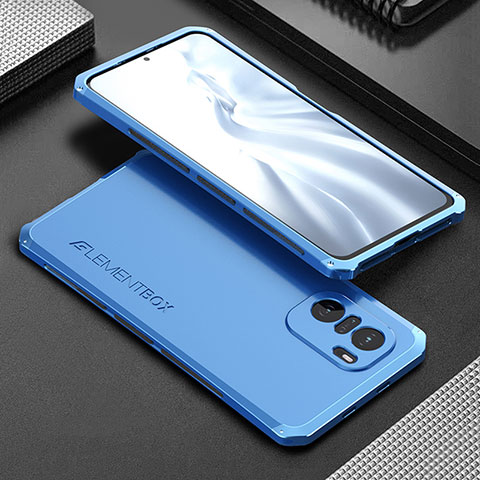 Funda Lujo Marco de Aluminio Carcasa 360 Grados para Xiaomi Redmi K40 5G Azul