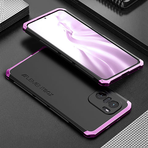 Funda Lujo Marco de Aluminio Carcasa 360 Grados para Xiaomi Redmi K40 5G Morado