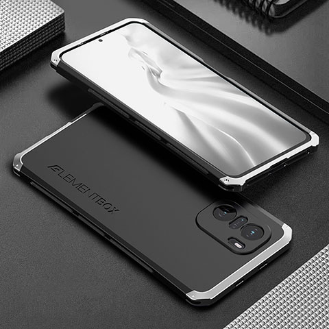 Funda Lujo Marco de Aluminio Carcasa 360 Grados para Xiaomi Redmi K40 5G Plata y Negro