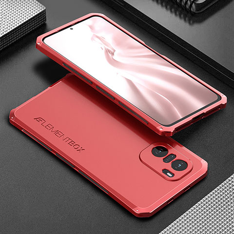 Funda Lujo Marco de Aluminio Carcasa 360 Grados para Xiaomi Redmi K40 5G Rojo