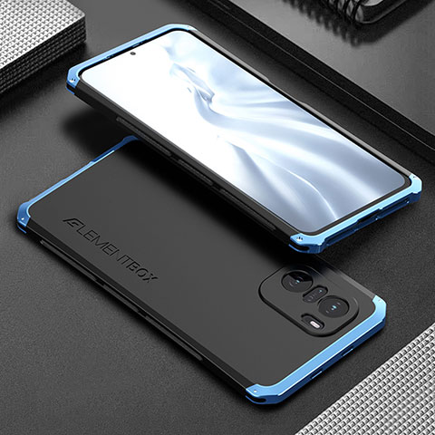 Funda Lujo Marco de Aluminio Carcasa 360 Grados para Xiaomi Redmi K40 Pro+ Plus 5G Azul y Negro