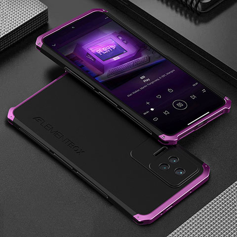 Funda Lujo Marco de Aluminio Carcasa 360 Grados para Xiaomi Redmi K40S 5G Morado