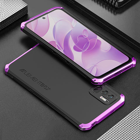 Funda Lujo Marco de Aluminio Carcasa 360 Grados para Xiaomi Redmi Note 10 JE 5G Morado