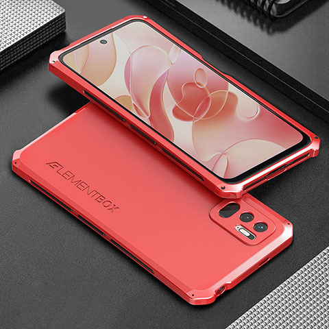 Funda Lujo Marco de Aluminio Carcasa 360 Grados para Xiaomi Redmi Note 10 JE 5G Rojo