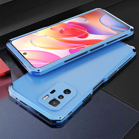 Funda Lujo Marco de Aluminio Carcasa 360 Grados para Xiaomi Redmi Note 10 Pro 5G Azul