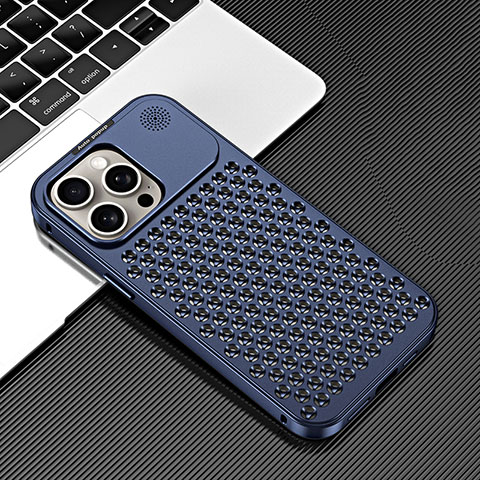 Funda Lujo Marco de Aluminio Carcasa 360 Grados QC3 para Apple iPhone 15 Pro Max Azul