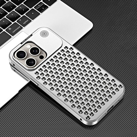 Funda Lujo Marco de Aluminio Carcasa 360 Grados QC3 para Apple iPhone 15 Pro Max Plata