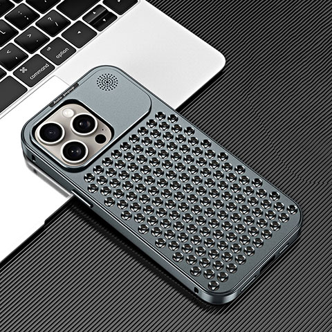 Funda Lujo Marco de Aluminio Carcasa 360 Grados QC3 para Apple iPhone 16 Pro Max Gris Oscuro