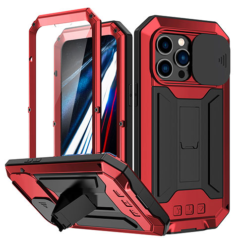 Funda Lujo Marco de Aluminio Carcasa 360 Grados RJ2 para Apple iPhone 13 Pro Rojo