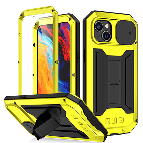 Funda Lujo Marco de Aluminio Carcasa 360 Grados RJ2 para Apple iPhone 14 Amarillo