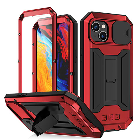 Funda Lujo Marco de Aluminio Carcasa 360 Grados RJ2 para Apple iPhone 14 Plus Rojo