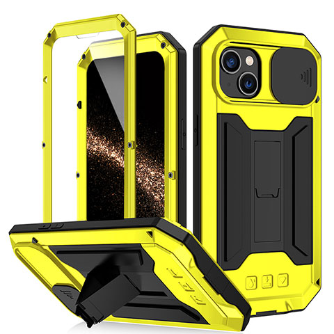 Funda Lujo Marco de Aluminio Carcasa 360 Grados RJ2 para Apple iPhone 15 Plus Amarillo