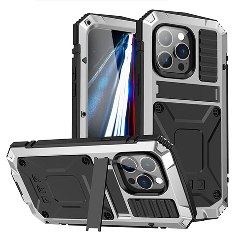 Funda Lujo Marco de Aluminio Carcasa 360 Grados RJ2 para Apple iPhone 15 Pro Max Plata