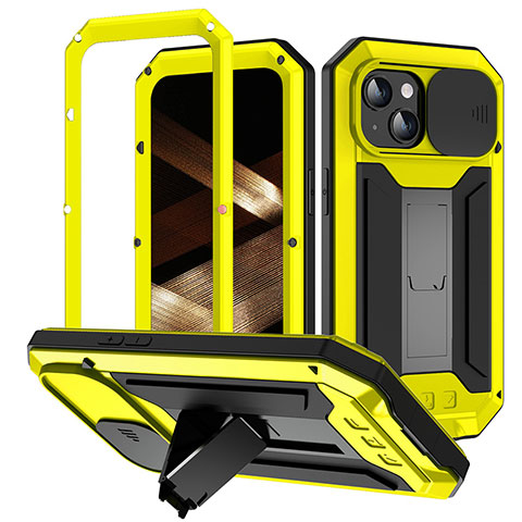 Funda Lujo Marco de Aluminio Carcasa 360 Grados RJ3 para Apple iPhone 13 Amarillo