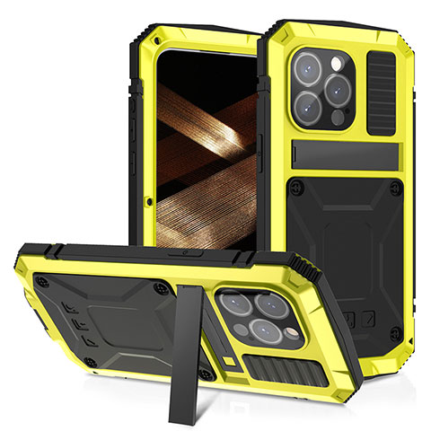 Funda Lujo Marco de Aluminio Carcasa 360 Grados RJ4 para Apple iPhone 15 Pro Amarillo