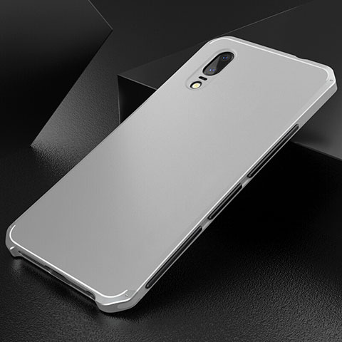 Funda Lujo Marco de Aluminio Carcasa M01 para Huawei P20 Plata