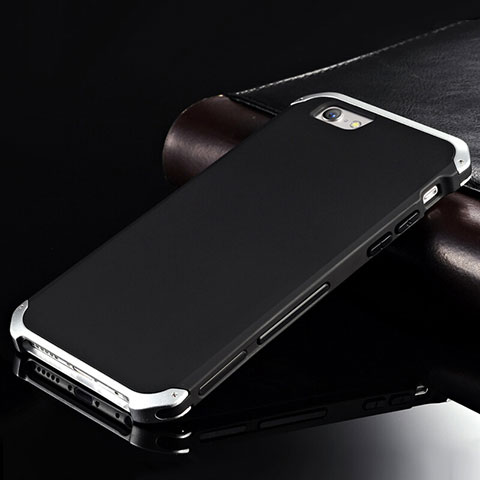 Funda Lujo Marco de Aluminio Carcasa para Apple iPhone 6 Plata y Negro