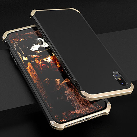 Funda Lujo Marco de Aluminio Carcasa para Apple iPhone X Oro y Negro