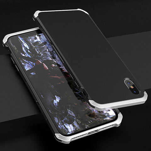 Funda Lujo Marco de Aluminio Carcasa para Apple iPhone X Plata y Negro