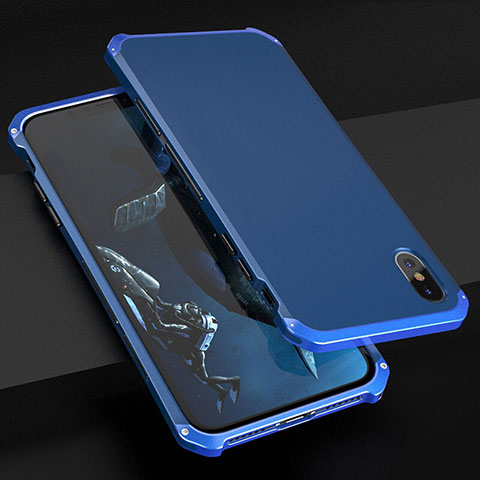 Funda Lujo Marco de Aluminio Carcasa para Apple iPhone Xs Azul