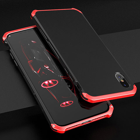 Funda Lujo Marco de Aluminio Carcasa para Apple iPhone Xs Max Rojo y Negro