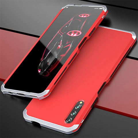 Funda Lujo Marco de Aluminio Carcasa para Huawei P Smart Pro (2019) Plata y Rojo