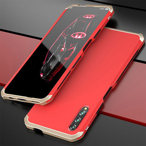 Funda Lujo Marco de Aluminio Carcasa para Huawei Y9s Oro y Rojo