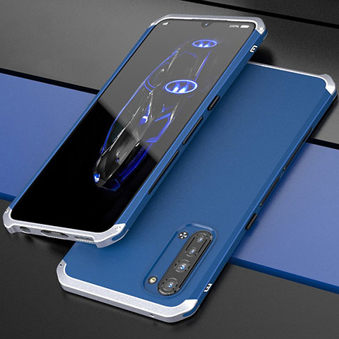 Funda Lujo Marco de Aluminio Carcasa para Oppo F15 Plata y Azul