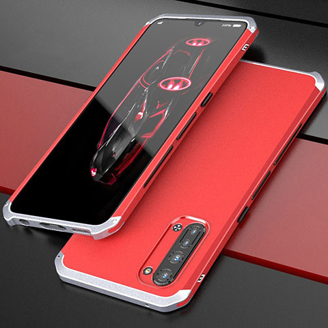 Funda Lujo Marco de Aluminio Carcasa para Oppo F15 Plata y Rojo