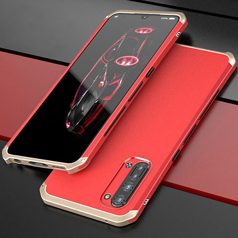 Funda Lujo Marco de Aluminio Carcasa para Oppo K7 5G Oro y Rojo