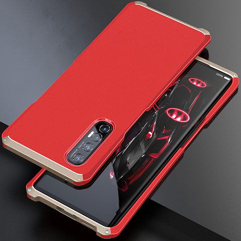 Funda Lujo Marco de Aluminio Carcasa para Oppo Reno3 Pro Oro y Rojo