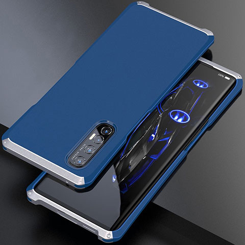 Funda Lujo Marco de Aluminio Carcasa para Oppo Reno3 Pro Plata y Azul