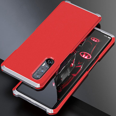 Funda Lujo Marco de Aluminio Carcasa para Oppo Reno3 Pro Plata y Rojo