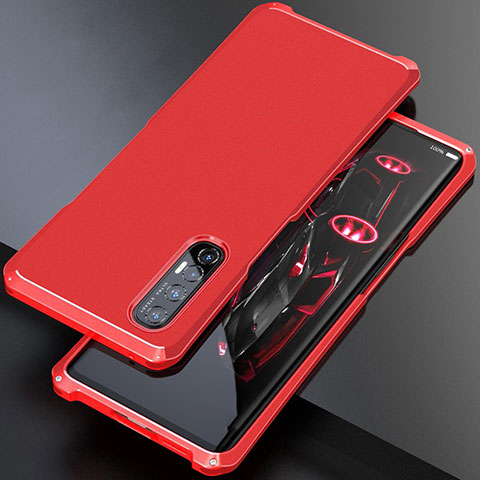 Funda Lujo Marco de Aluminio Carcasa para Oppo Reno3 Pro Rojo