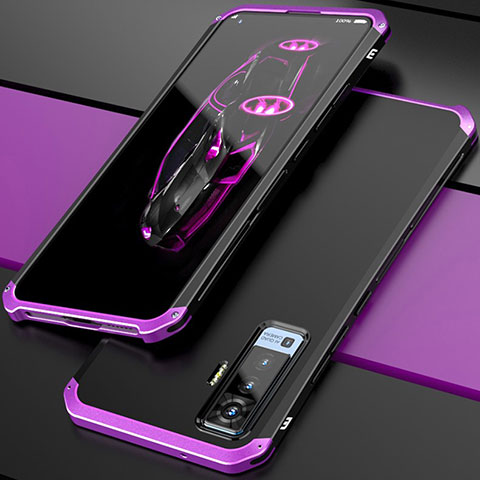 Funda Lujo Marco de Aluminio Carcasa para Vivo X50 5G Morado y Negro