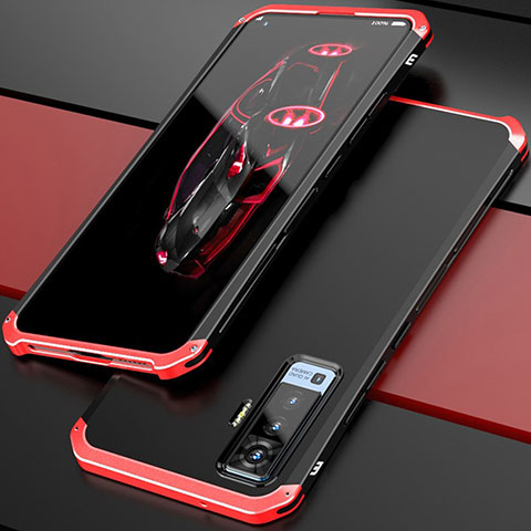 Funda Lujo Marco de Aluminio Carcasa para Vivo X50 5G Rojo y Negro