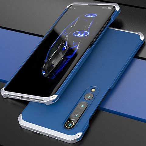 Funda Lujo Marco de Aluminio Carcasa para Xiaomi Mi 10 Plata y Azul